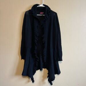 Say What? Vintage 90’s black ruffle long open fairycore cardigan sweater size m